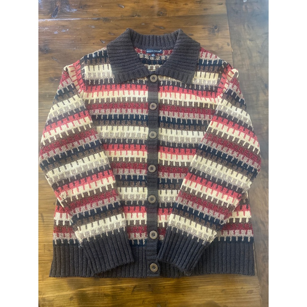 Carolyn Taylor Womens Large Multi Color Knit Button Front Cardigan SKU A171